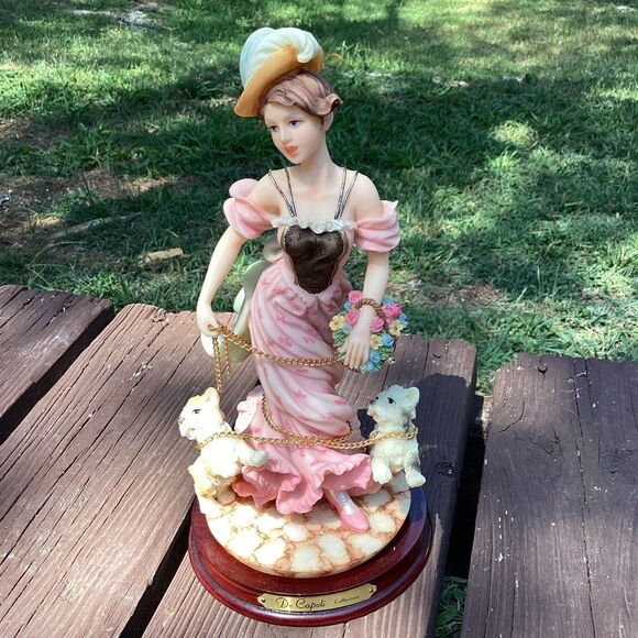 De‎ Capoli Figure Woman with Dogs on Leash Poly Resin Vintage 10" w/ Chip - Picture 1 of 6